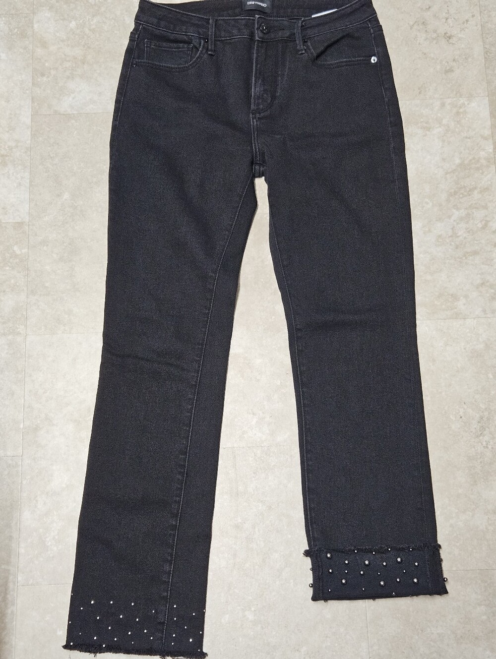 Driftwood Pants Colette Metal Studded Raw Hem Jeans Size 28 Black Stretch Preppy